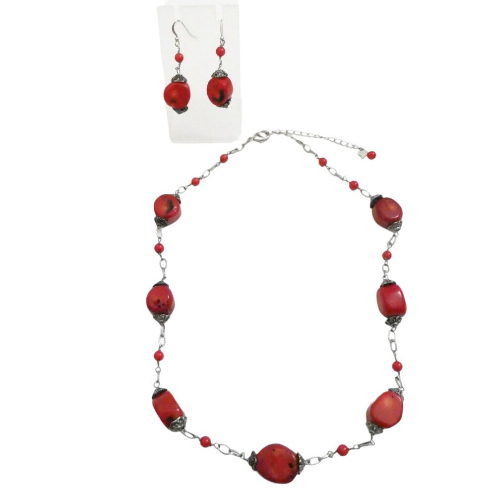 HDNY red coral necklace & earrings HENRY DESIGNS